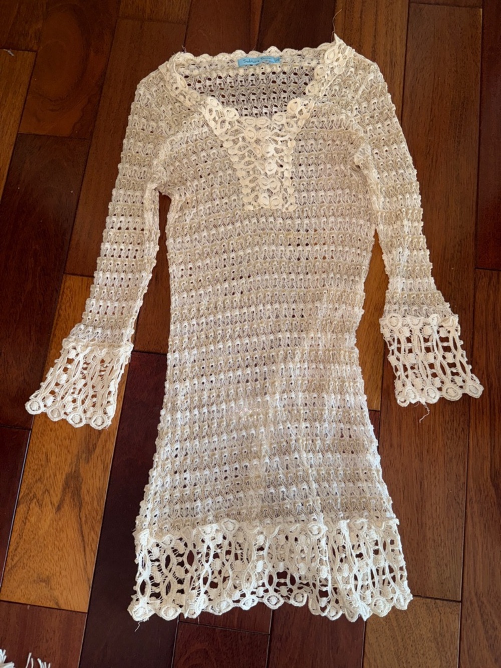 Lace-Trim Crochet Swim Coverup - Cream